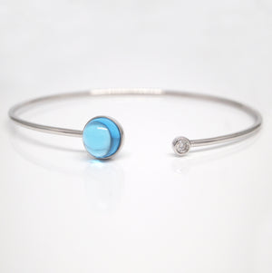 14K White Gold Cabochon Blue Topaz And Diamond Bangle