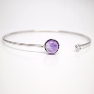 14K White Gold Cabochon Amethyst And Diamond Bangle