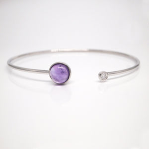 14K White Gold Cabochon Amethyst And Diamond Bangle