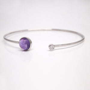 14K White Gold Cabochon Amethyst And Diamond Bangle