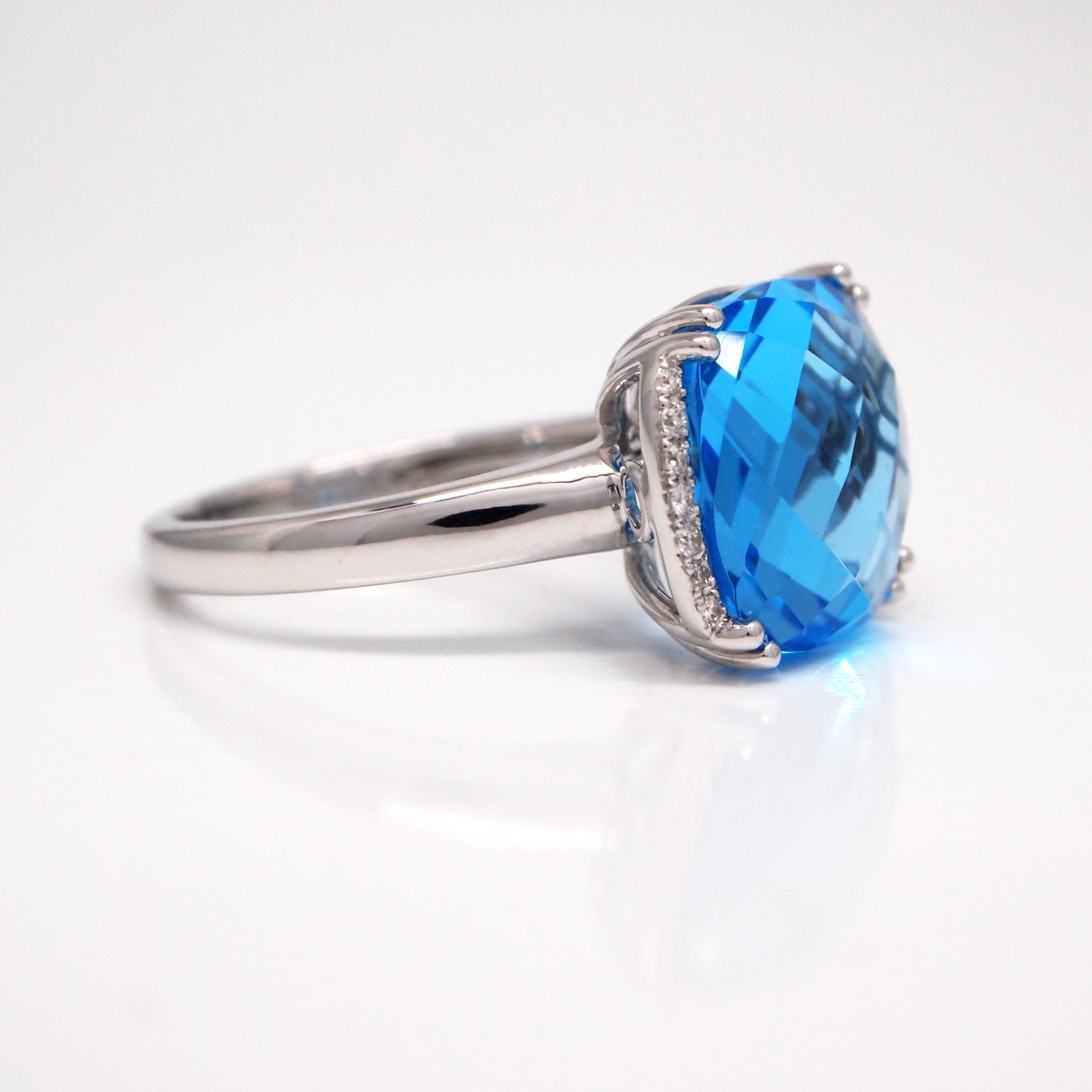 14K White Gold Blue Topaz And Diamond Ring