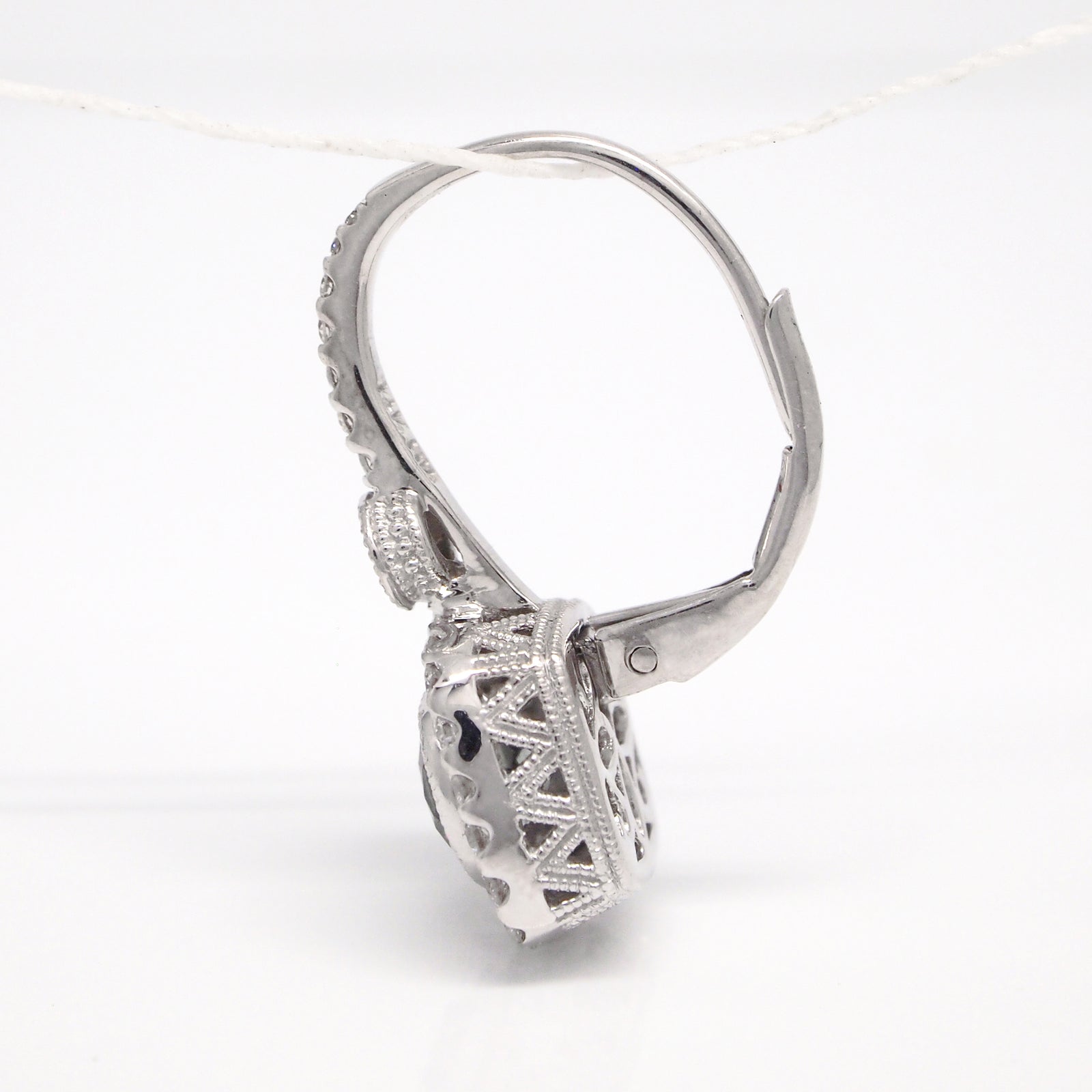 14K White Gold Ceylon Sapphire And Diamond Filigree Milgrain Earrings