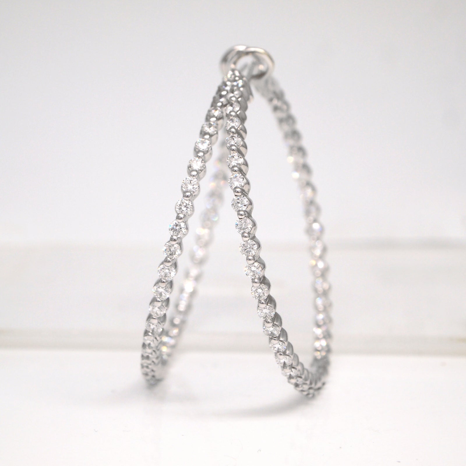 14K White Gold Diamond Eternity Hoop Earrings