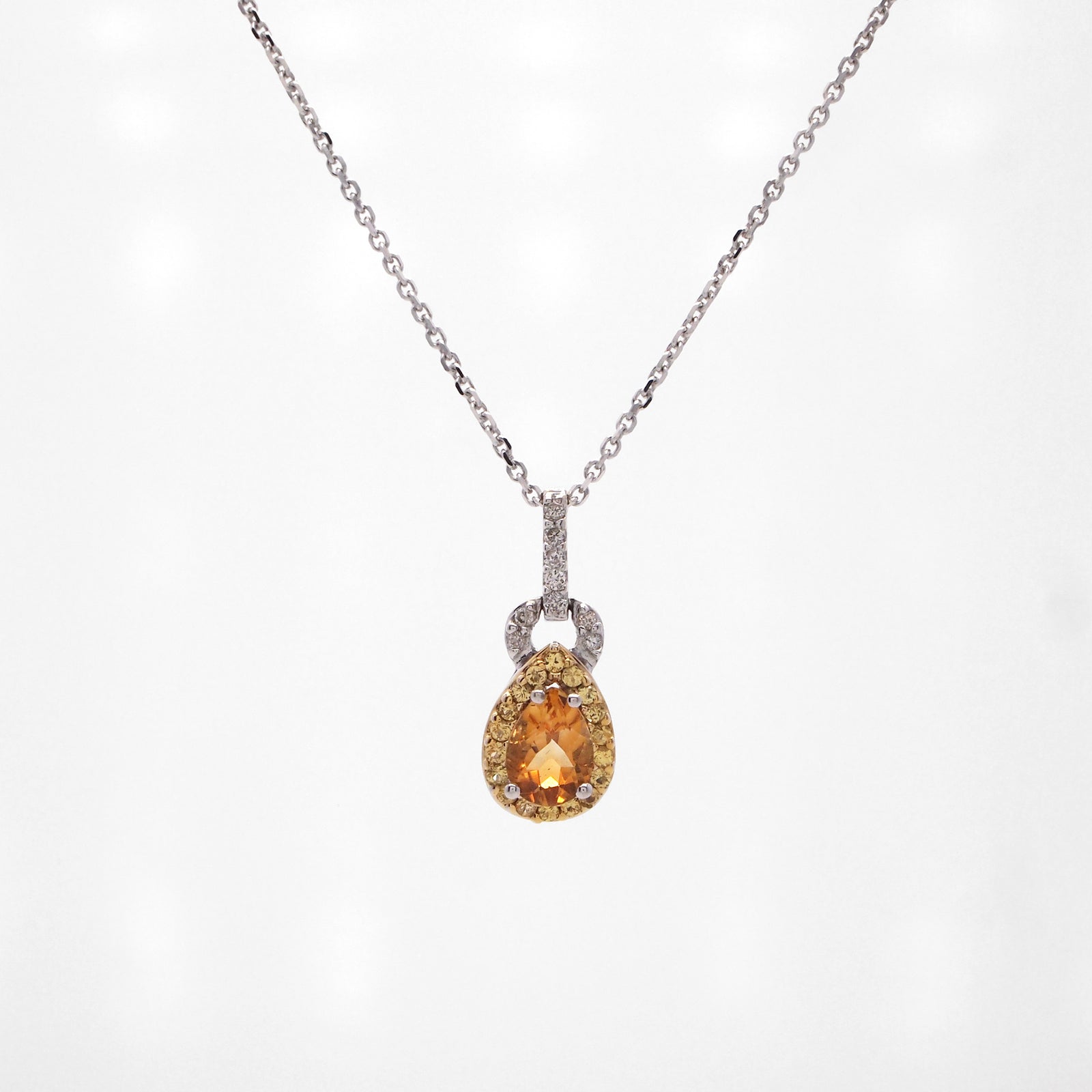 14K/18K White Gold Citrine And Sapphire Pear Necklace