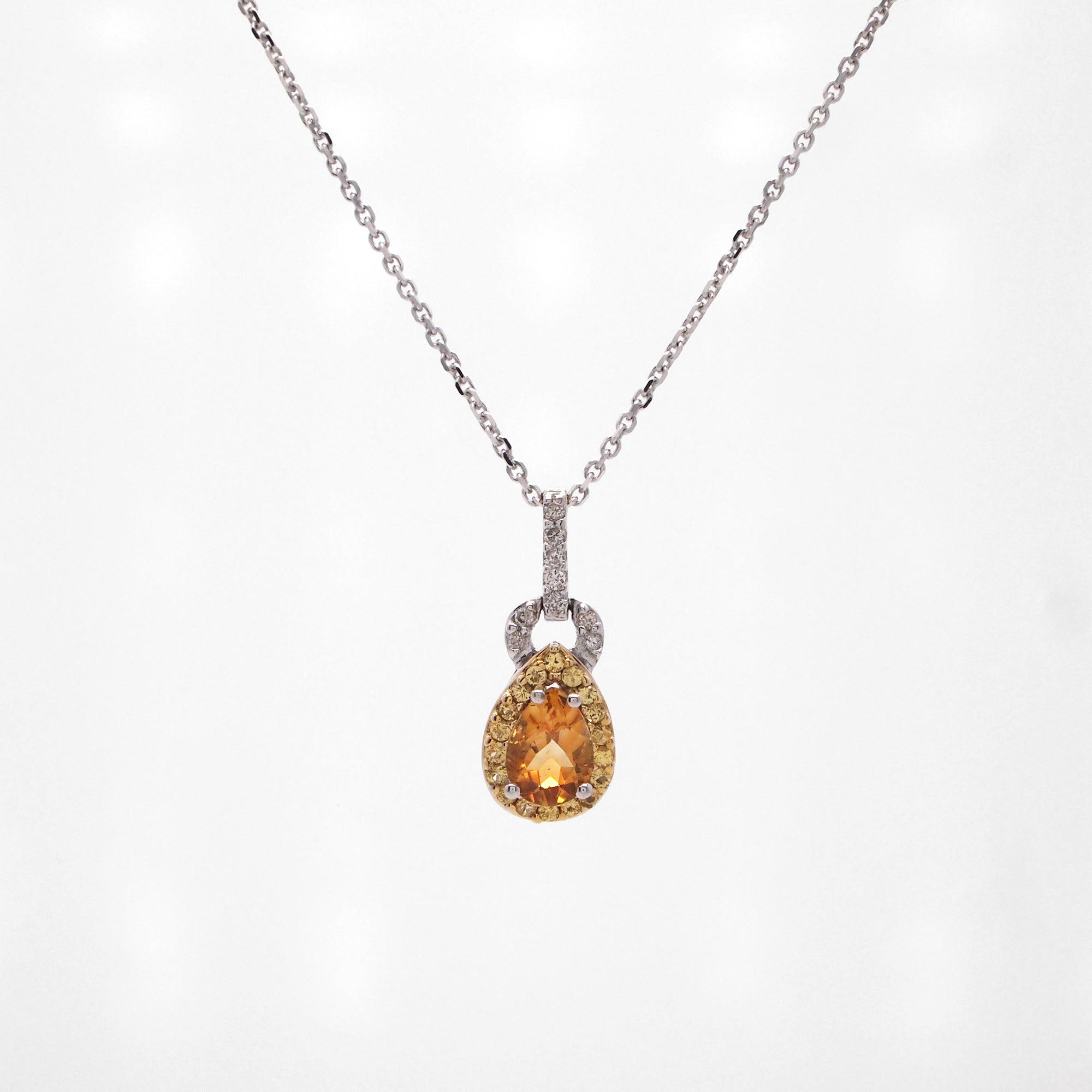 14K/18K White Gold Citrine And Sapphire Pear Necklace