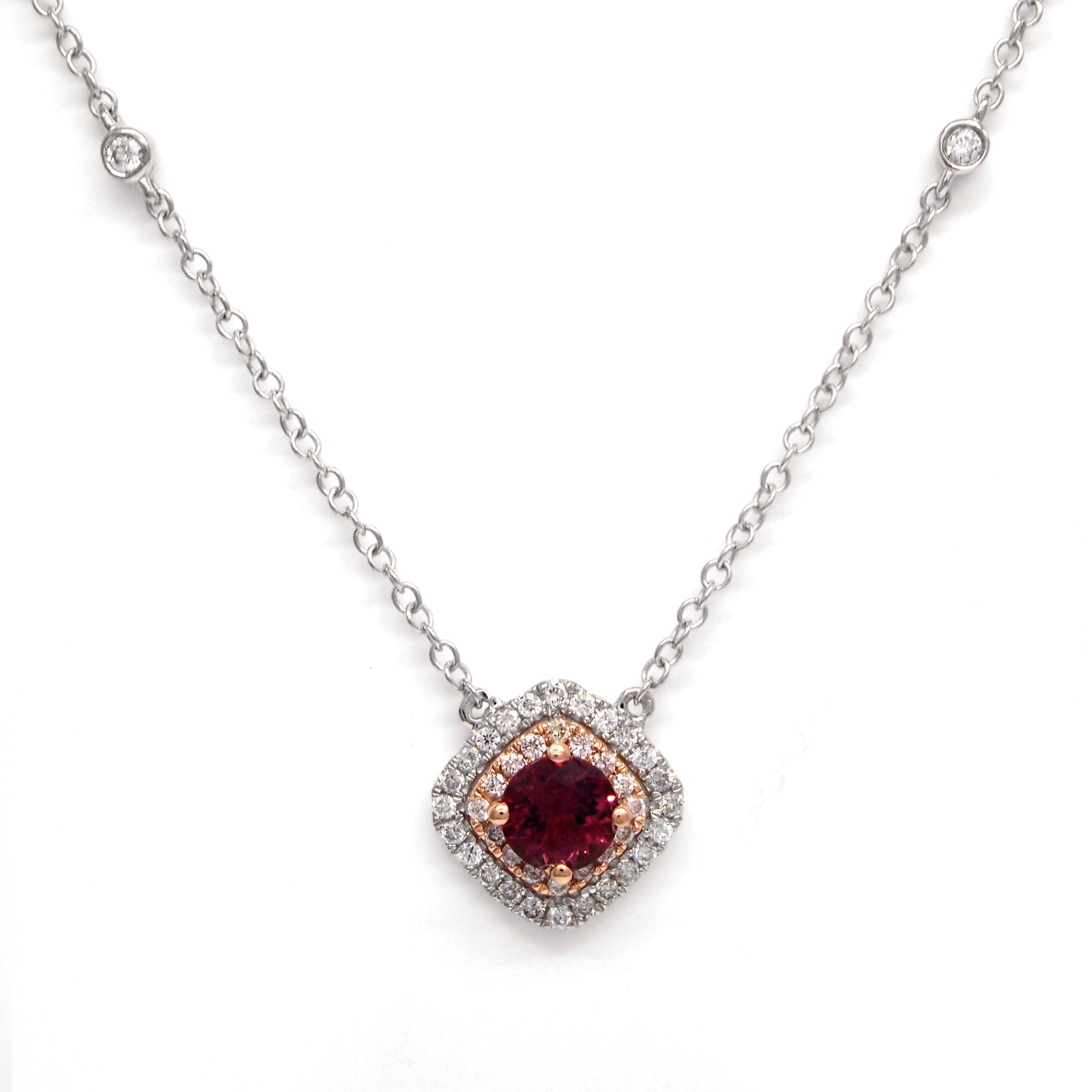 14K White and Rose Gold Pink Tourmaline And Diamond Necklace