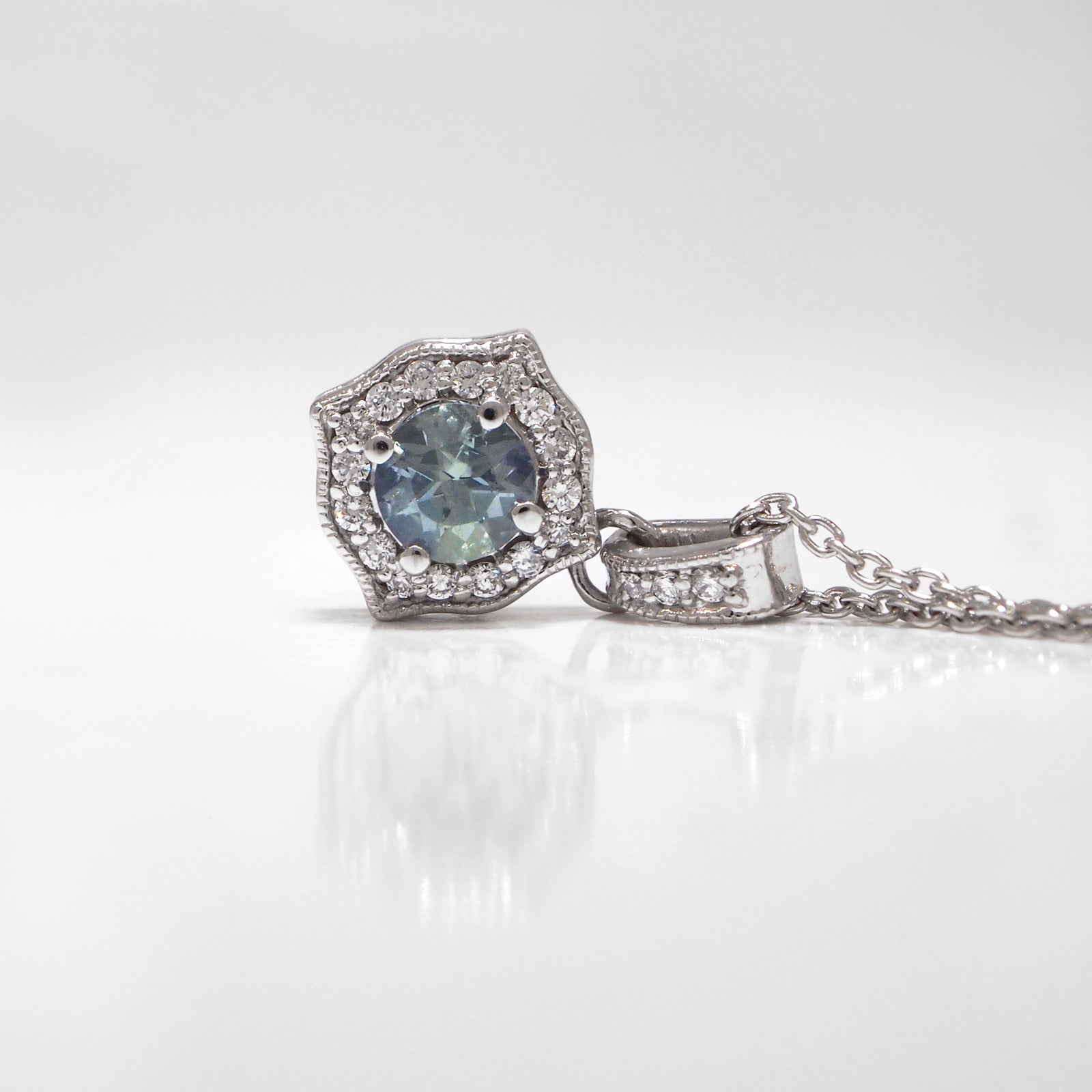 14K White Gold Natural Unheated Pastel Sapphire And Diamond Necklace