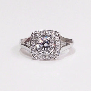 18K white gold semi-mount engagement ring with 16 full-cut diamonds