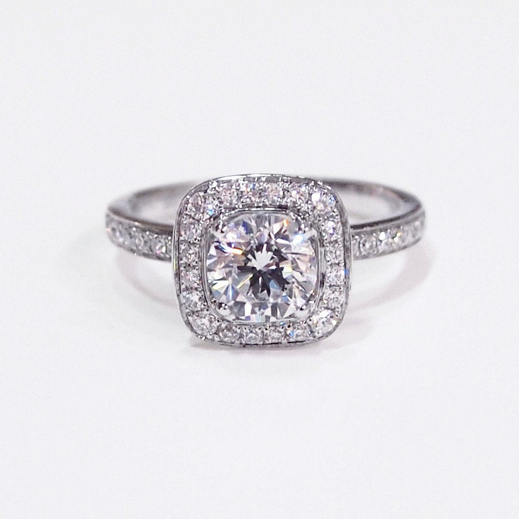 18K white gold semi-mount engagement ring with 36 full cut diamonds