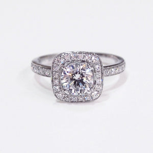 18K white gold semi-mount engagement ring with 36 full cut diamonds