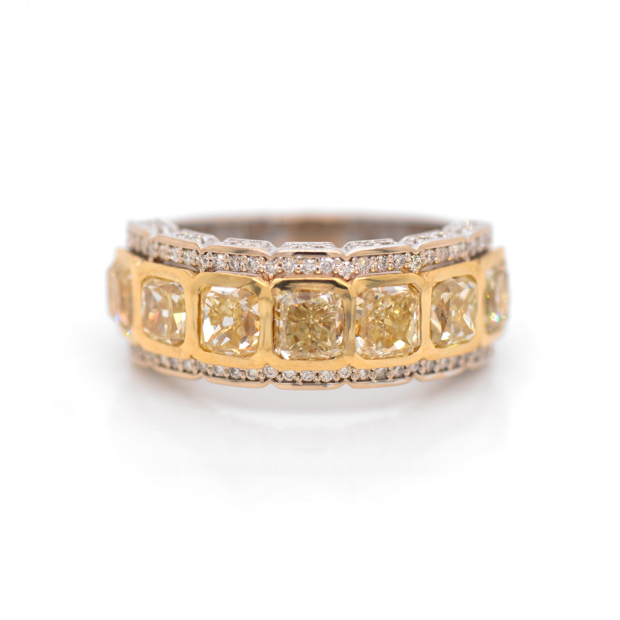 18K 7-Stone Radiant Yellow Diamond Ring