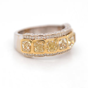 18K 7-Stone Radiant Yellow Diamond Ring