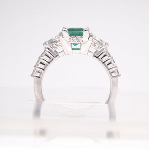 18K White Gold Emerald And Trillion-Cut Diamond Ring