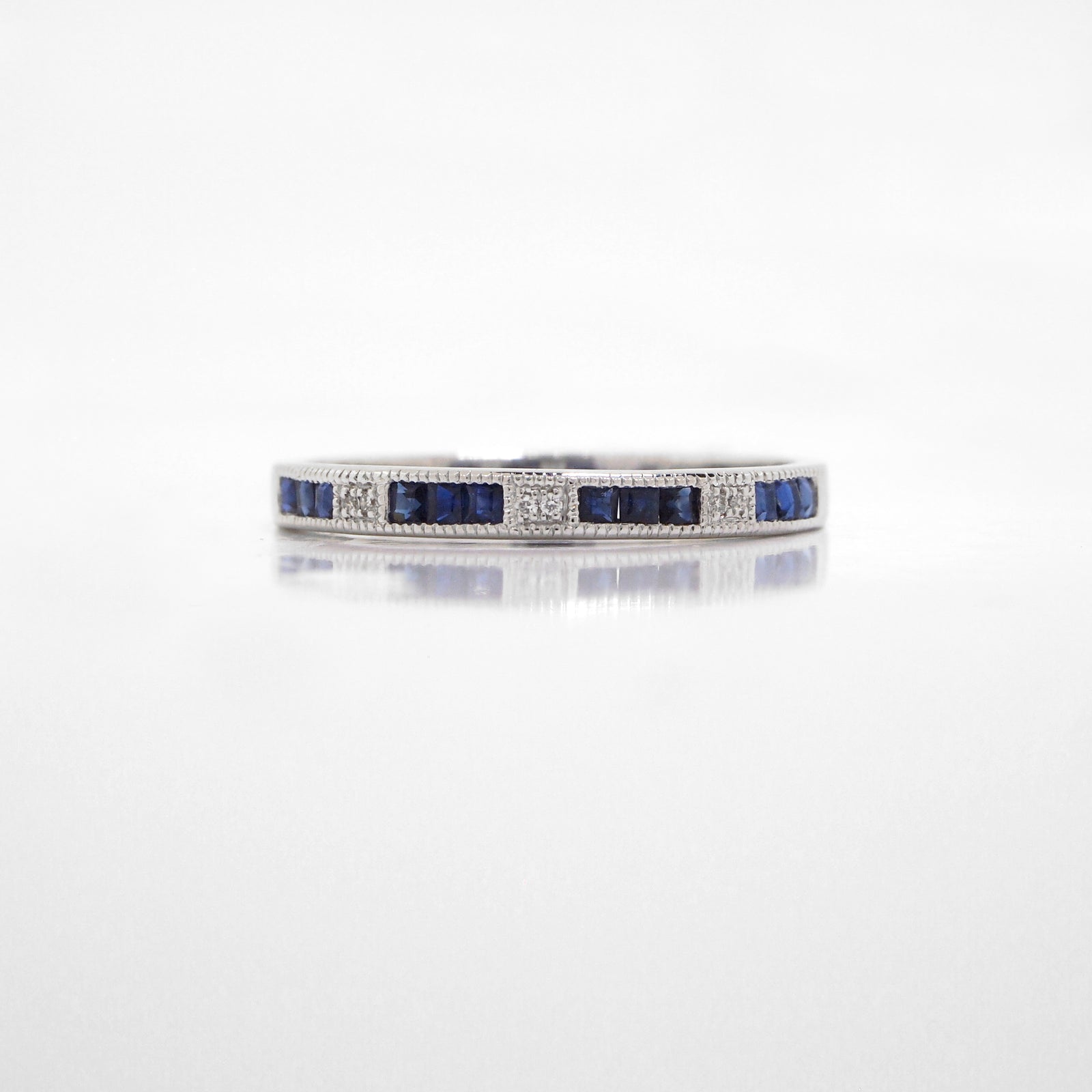 14K White Gold Sapphire And Diamond Band