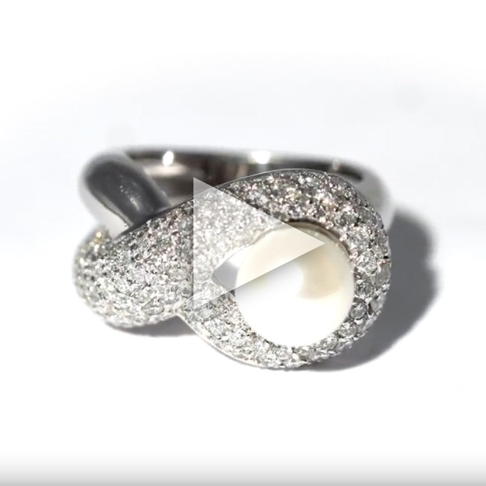 18K White Gold Akoya Pearl and Diamond Ring