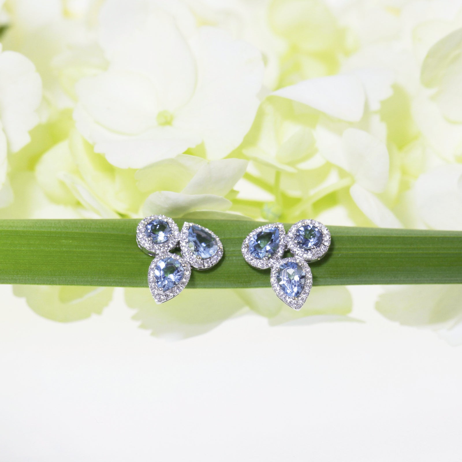 18K white gold aquamarine and diamond earrings