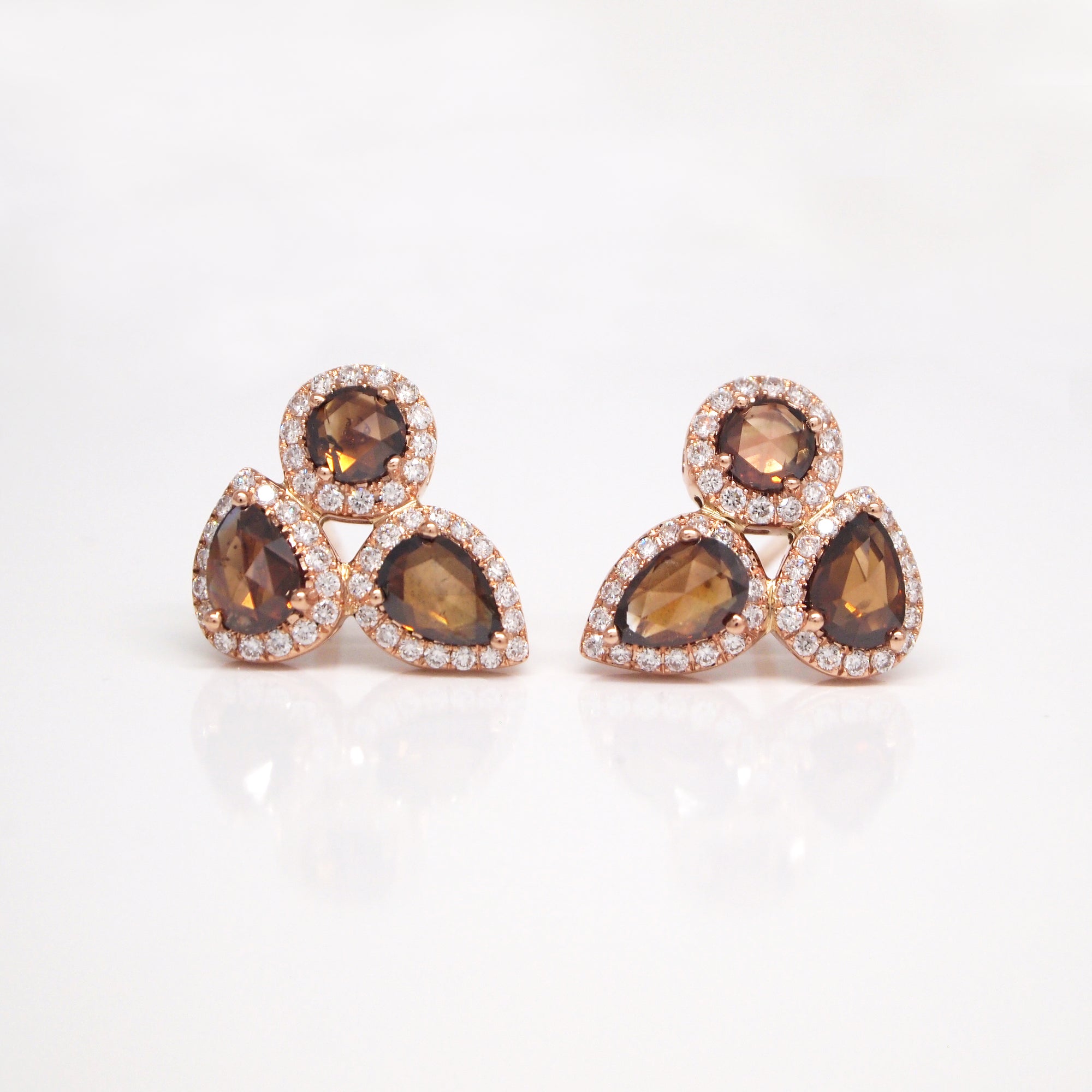 14K Rose Gold Rose-Cut Cognac Diamond Earrings