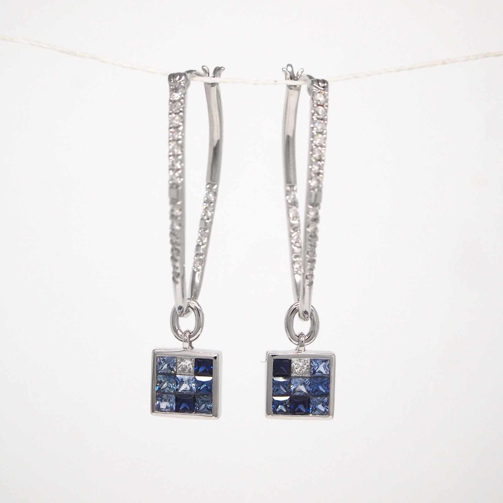 14K White Gold Sapphire And Diamond Earrings