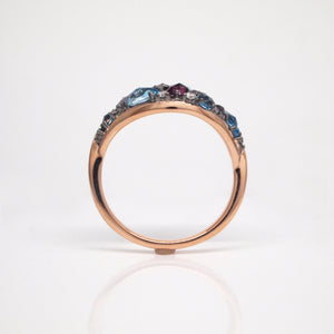 14K Rose Gold Amethyst, Rhodolite, Topaz, and Diamond Ring