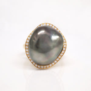 18K Yellow Gold Tahitian Keshi Pearl And Diamond Ring