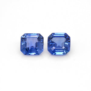 2.96 Carat Matching Asscher Blue Sapphires