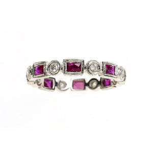 14K White Gold Pink Sapphire And Diamond Eternity Band