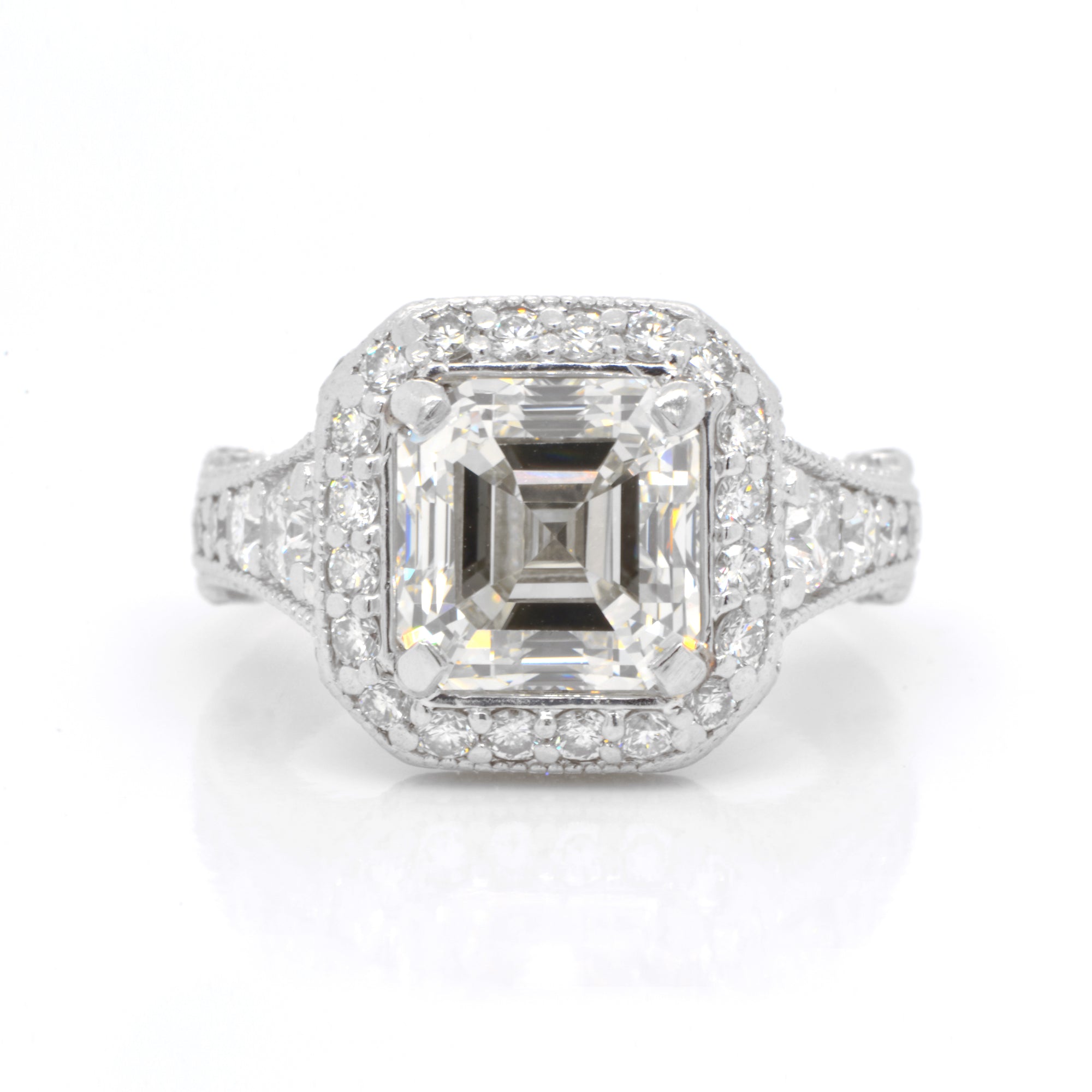 Platinum Art Deco Asscher Diamond Engagement Ring