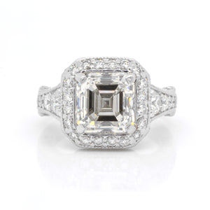Platinum Art Deco Asscher Diamond Engagement Ring