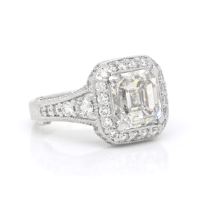 Platinum Art Deco Asscher Diamond Engagement Ring