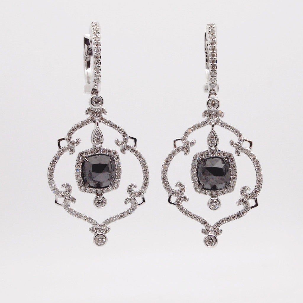 14K White Gold Black Diamond Drop Earrings