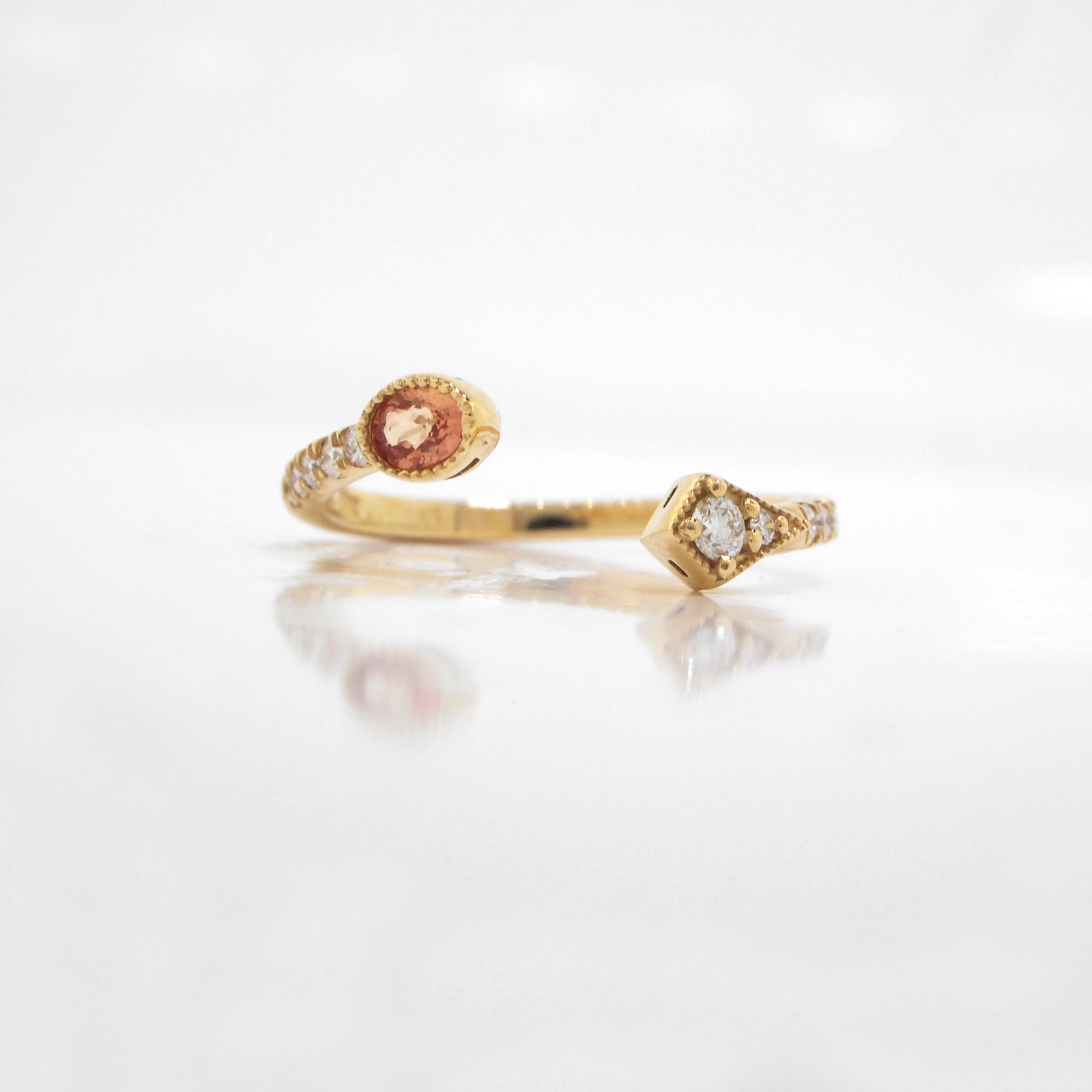 18K Yellow Gold Peach Sapphire And Diamond Open Twist Ring