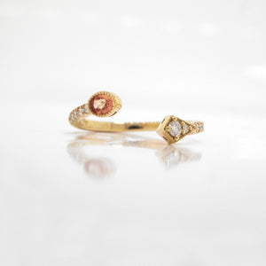 18K Yellow Gold Peach Sapphire And Diamond Open Twist Ring