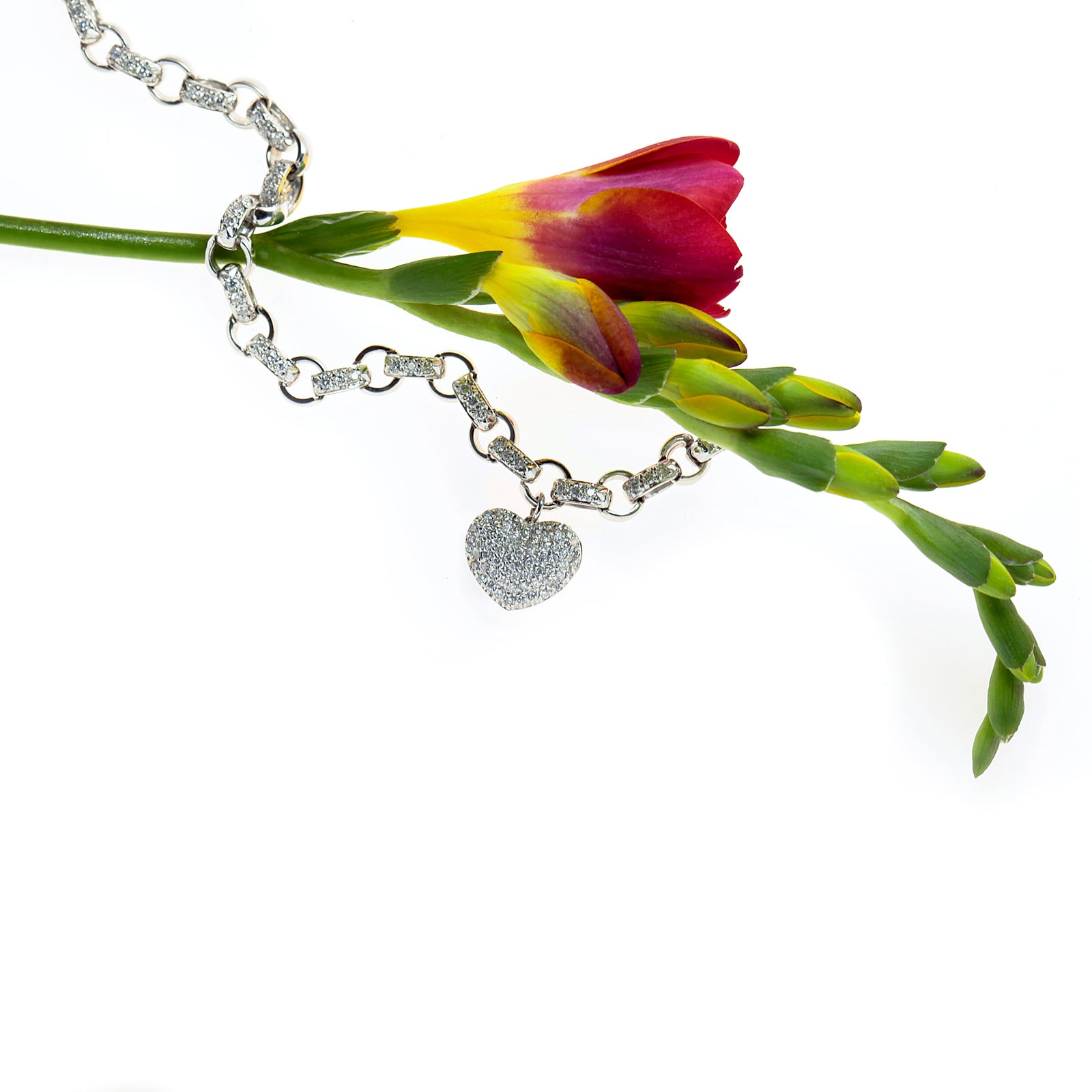 18K White Gold Diamond Heart Locket Bracelet