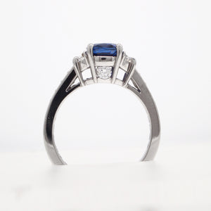 Platinum cushion cut sapphire and diamond engagement ring