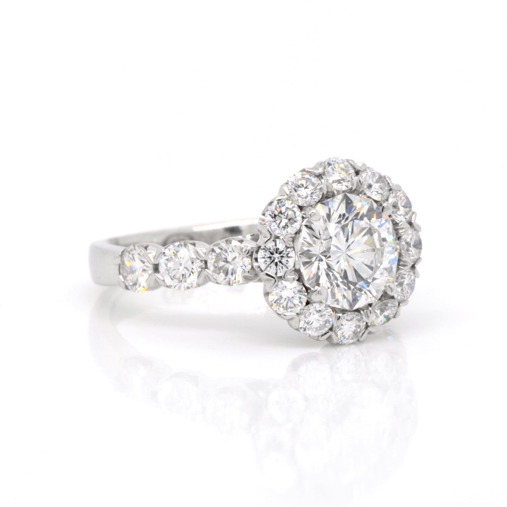 Christopher Designs platinum halo style round crisscut diamond engagement ring