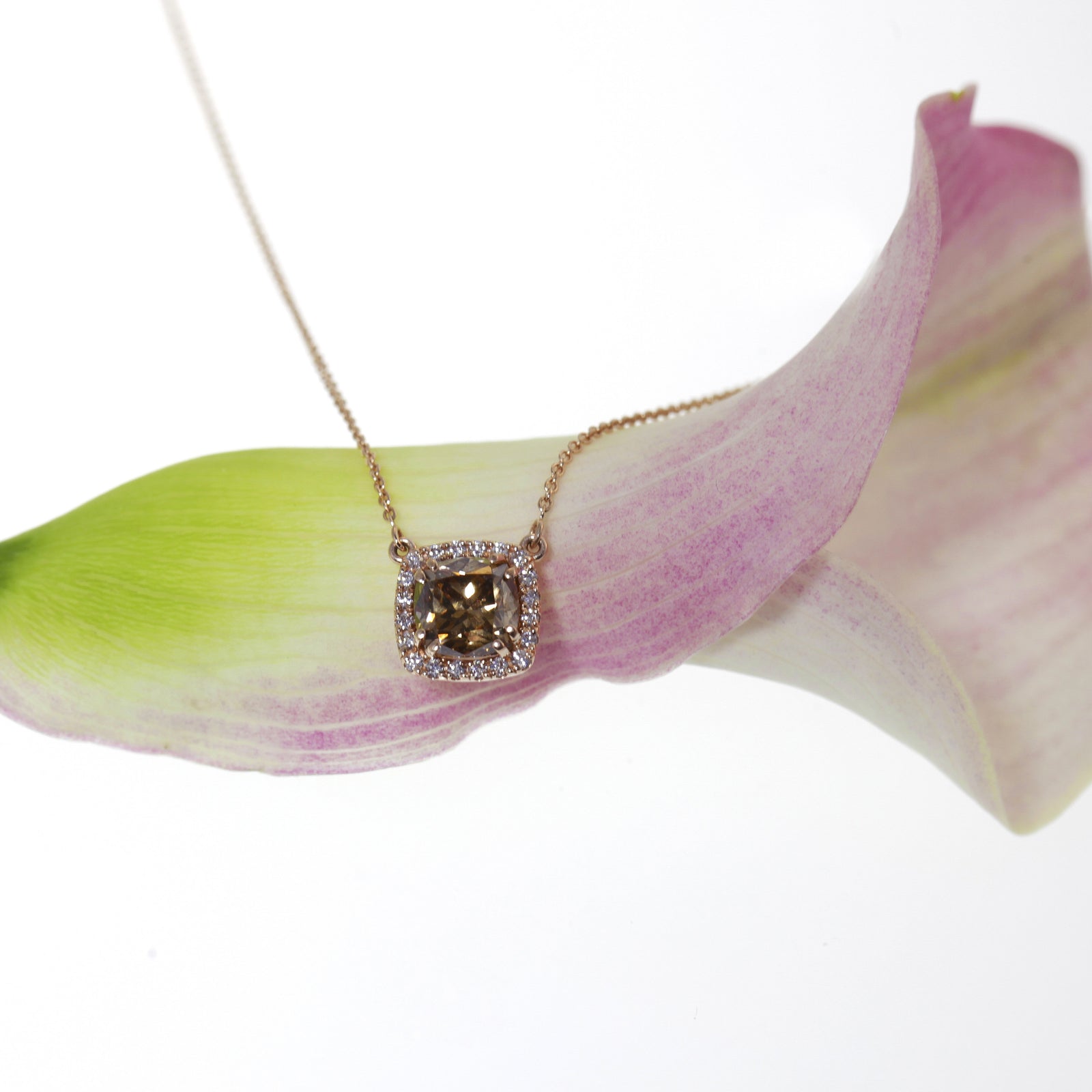 14K Rose Gold Cognac Diamond Necklace