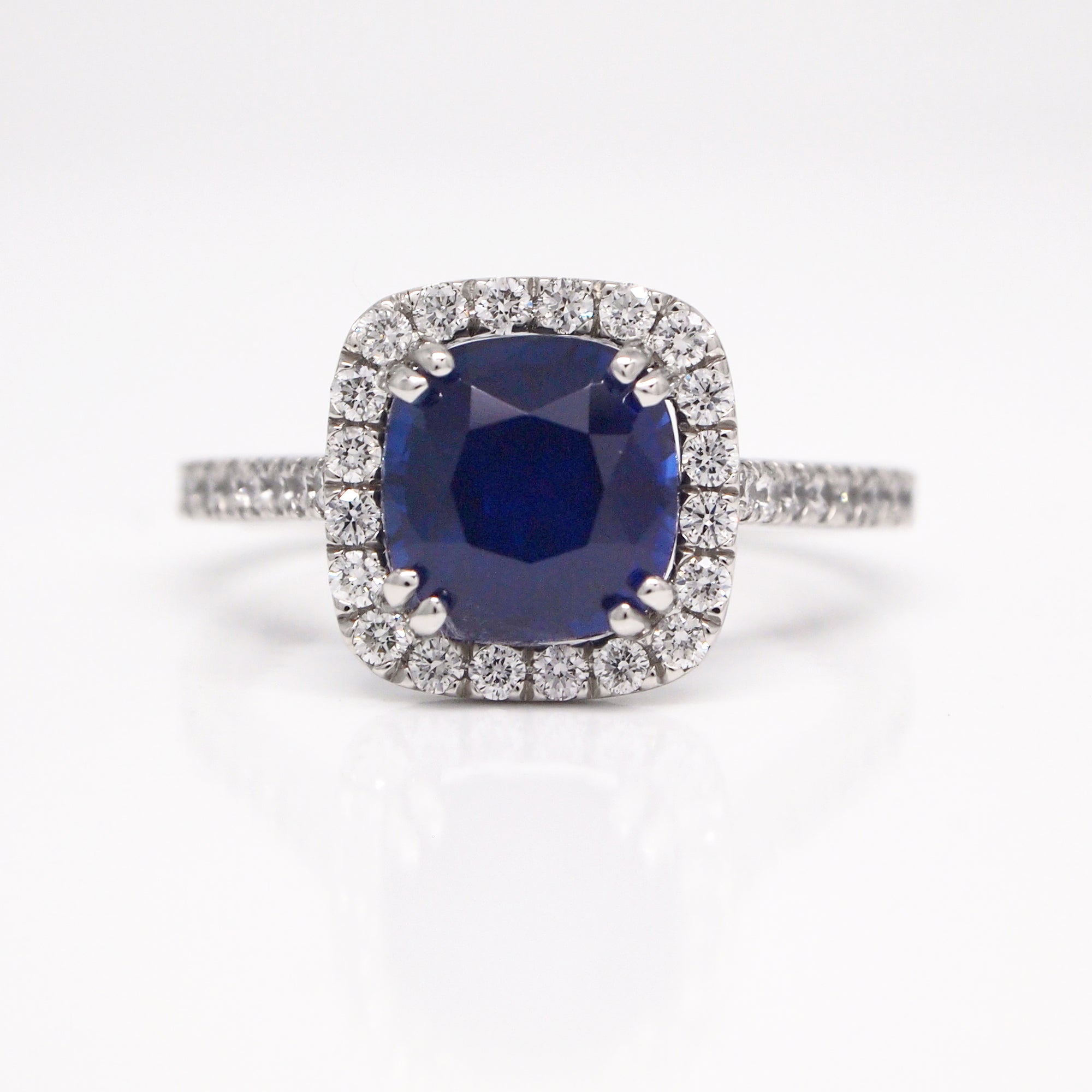 Platinum 3.27ct Cushion Sapphire Diamond Halo Engagement Ring