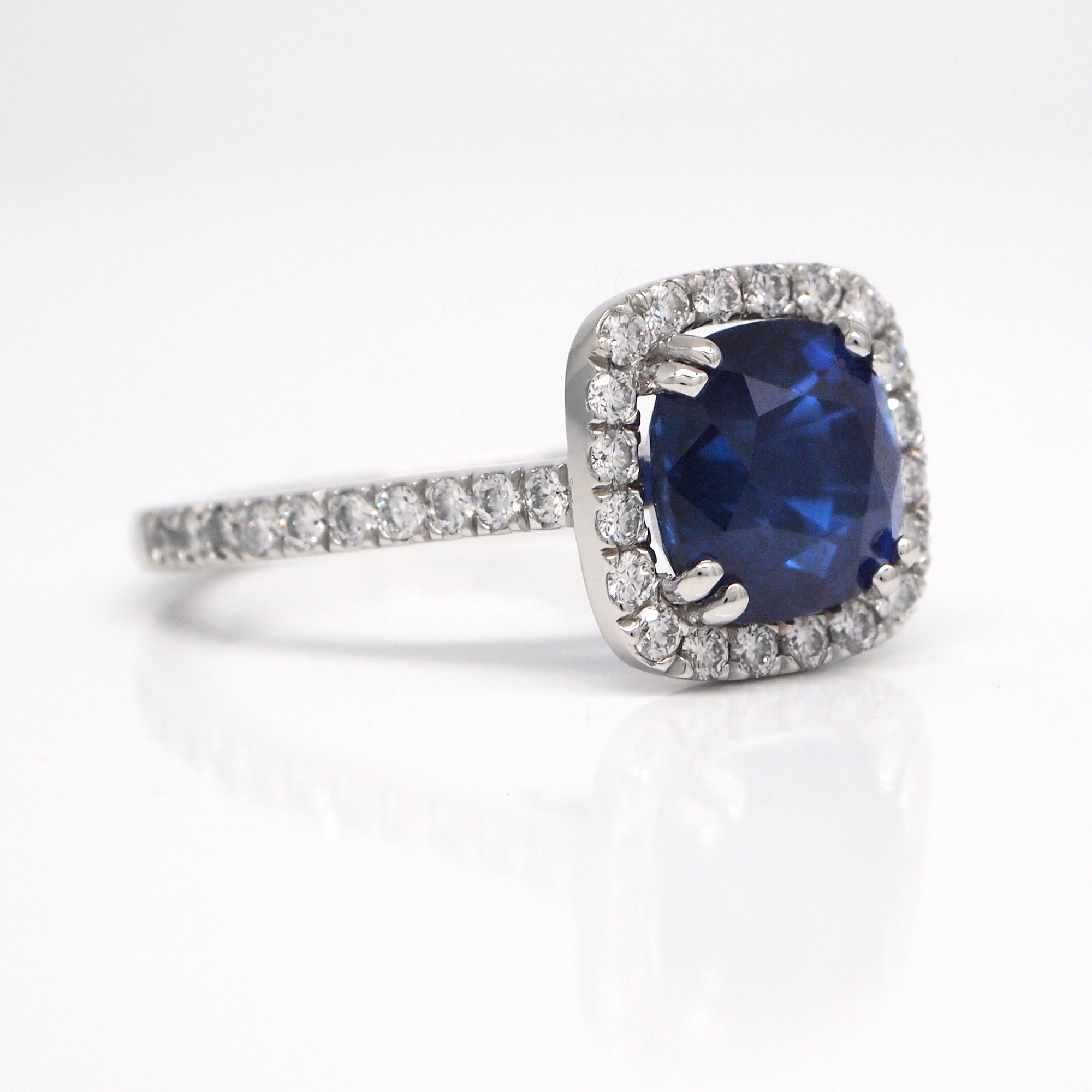 Platinum 3.27ct Cushion Sapphire Diamond Halo Engagement Ring