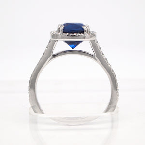 Platinum 3.27ct Cushion Sapphire Diamond Halo Engagement Ring