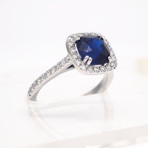 Platinum 3.27ct Cushion Sapphire Diamond Halo Engagement Ring