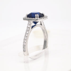 Platinum 3.27ct Cushion Sapphire Diamond Halo Engagement Ring