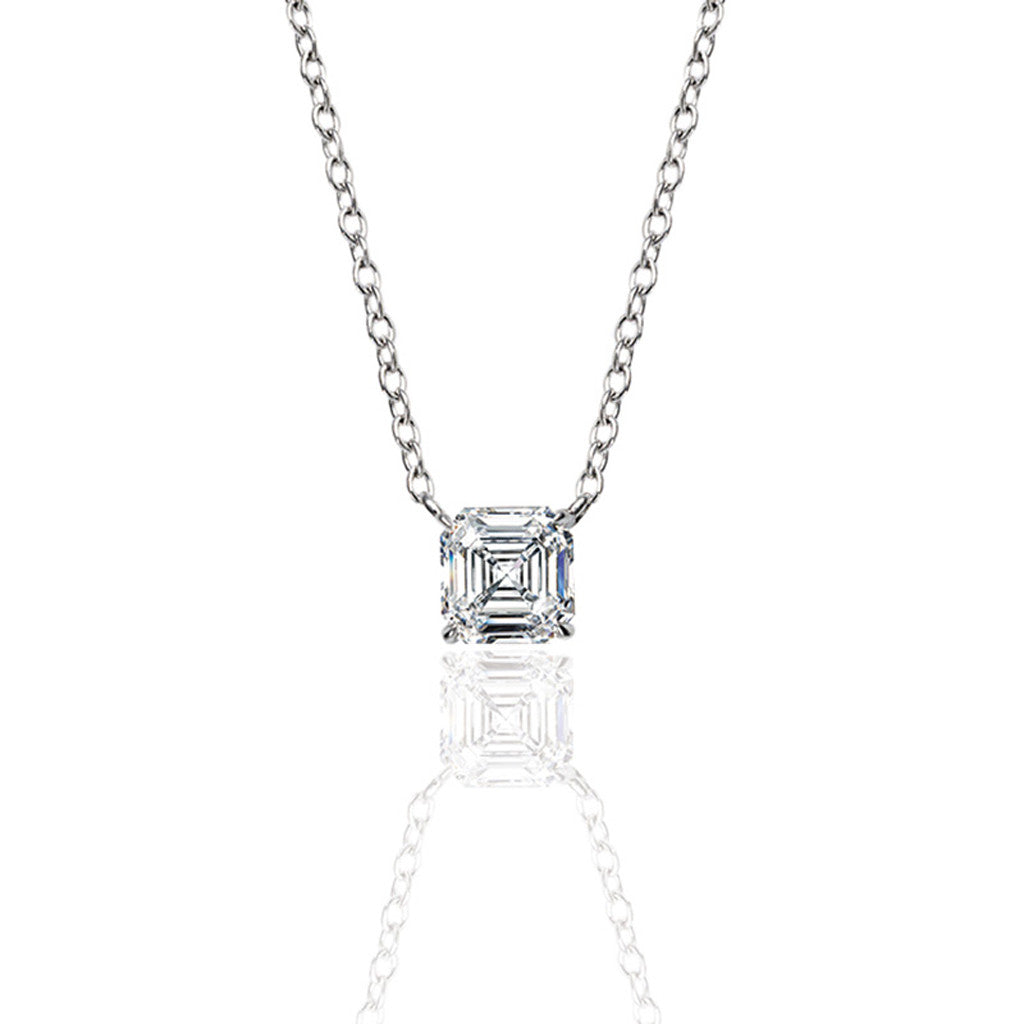 Daniel K platinum GIA certified asscher cut diamond solitaire pendant necklace