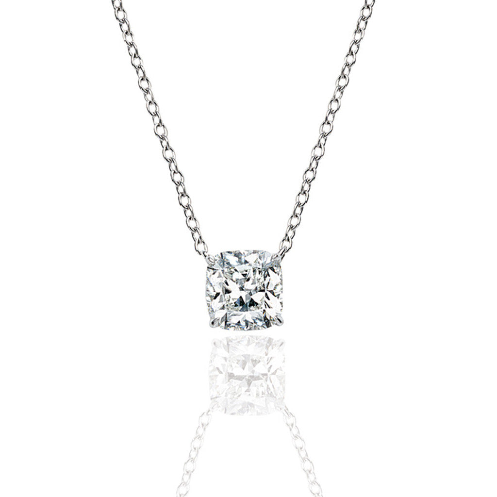 Daniel K platinum GIA certified cushion cut diamond solitaire pendant necklace