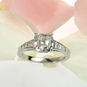 Daniel K platinum graduated asscher cut diamond engagement ring