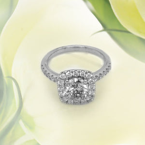 14K White Gold 0.90ct Diamond Engagement Ring With Square Halo