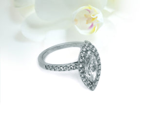14K White Gold 1.01ct Marquise Diamond Halo Engagement Ring