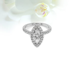 14K White Gold 1.01ct Marquise Diamond Halo Engagement Ring
