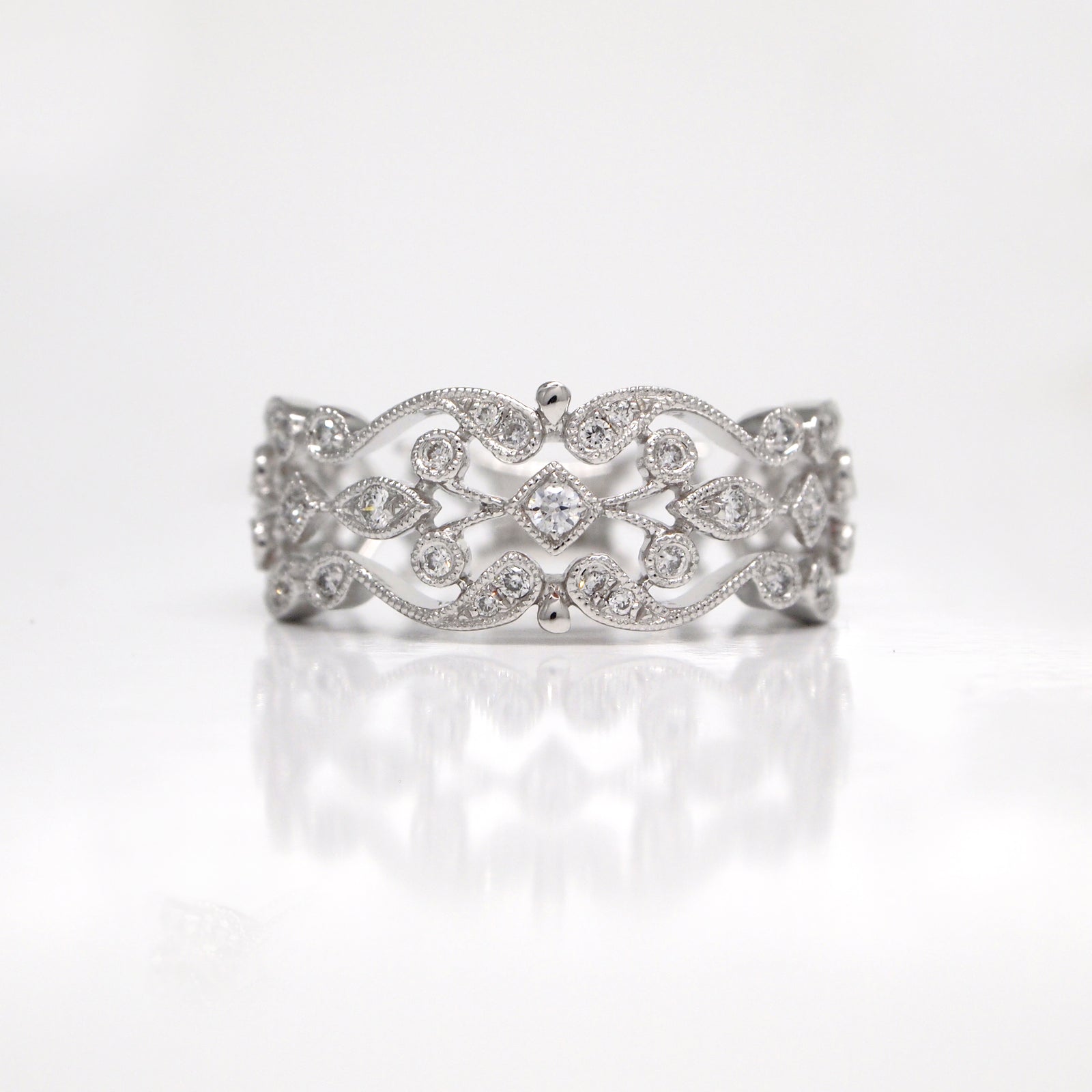 14K White Gold Diamond Filigree Band