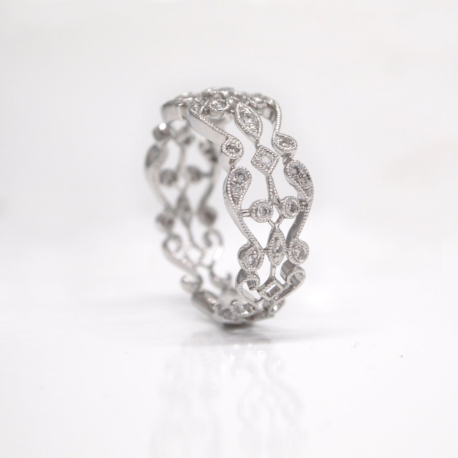 14K White Gold Diamond Filigree Band