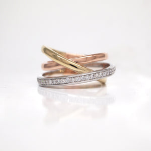 14K White, Yellow, and Rose Gold Diamond Twist Band